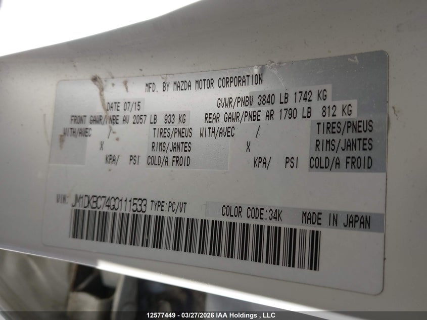 2016 Mazda Cx-3 Gs VIN: JM1DKBC74G0111533 Lot: 12577449