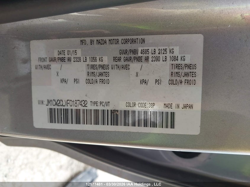 2015 Mazda Mazda5 Gs VIN: JM1CW2CLXF0187432 Lot: 12577481