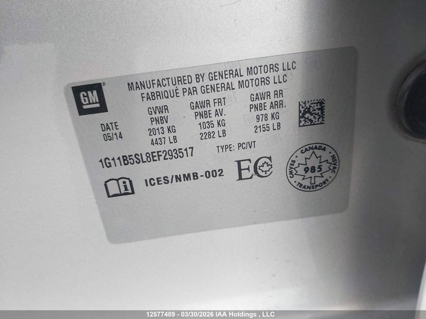 2014 Chevrolet Malibu Ls VIN: 1G11B5SL8EF293517 Lot: 12577489