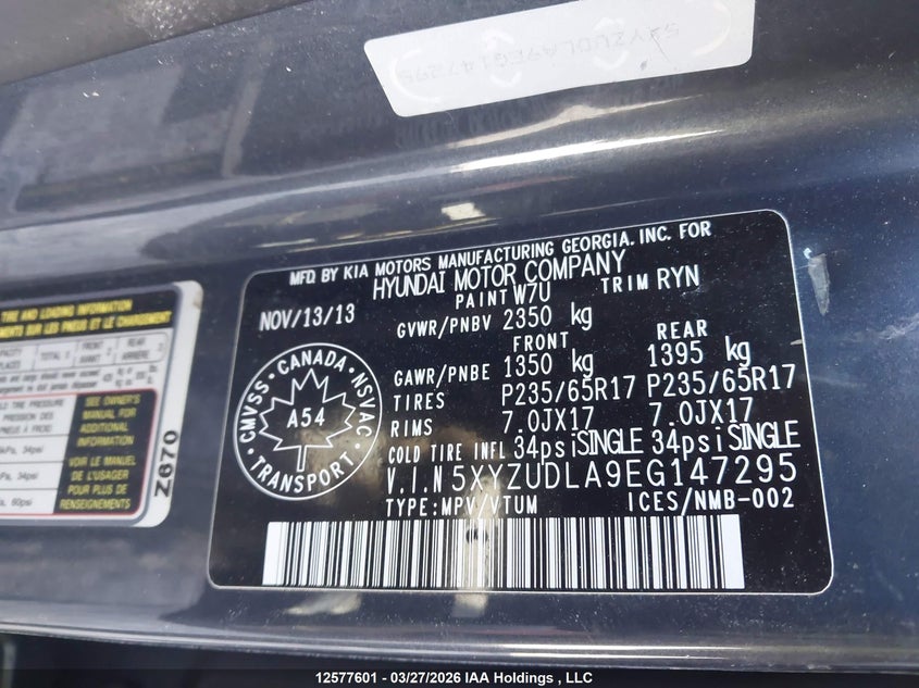 2014 Hyundai Santa Fe Sport 2.0T Premium VIN: 5XYZUDLA9EG147295 Lot: 12577601