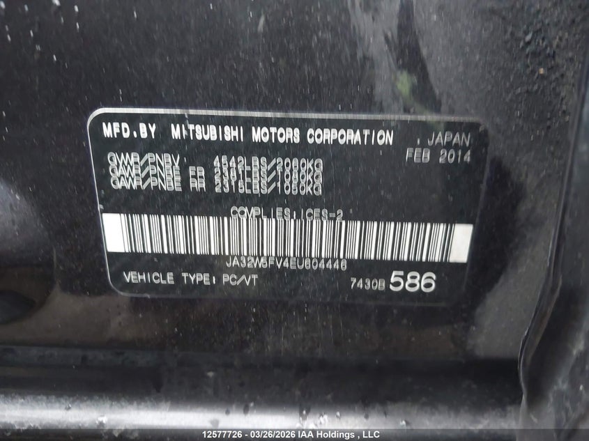 2014 Mitsubishi Lancer Evolution Mr VIN: JA32W5FV4EU604446 Lot: 12577726