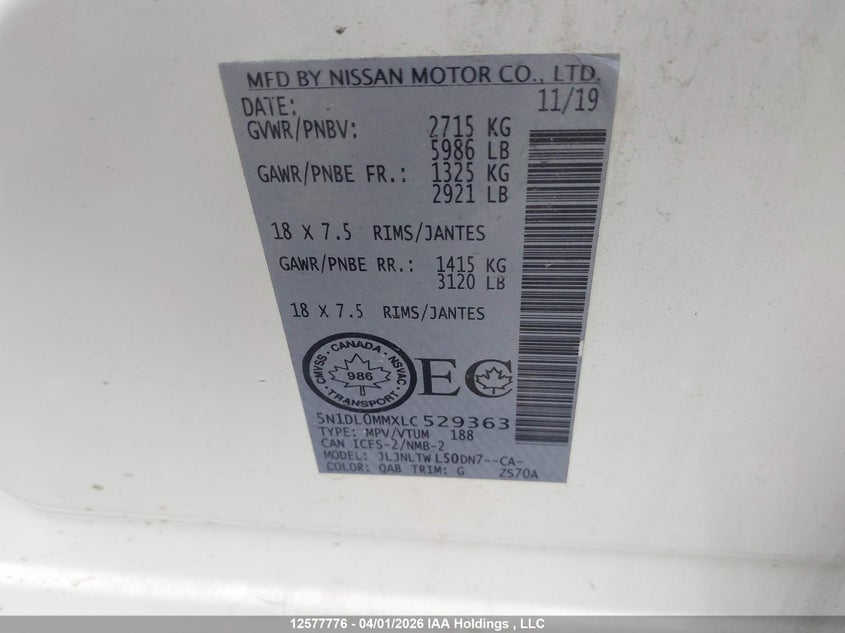 2020 Infiniti Qx60 VIN: 5N1DL0MMXLC529363 Lot: 12577776