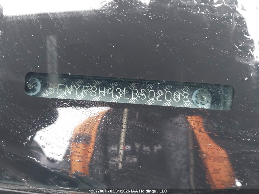 2020 Honda Passport Touring VIN: 5FNYF8H93LB502008 Lot: 12577867