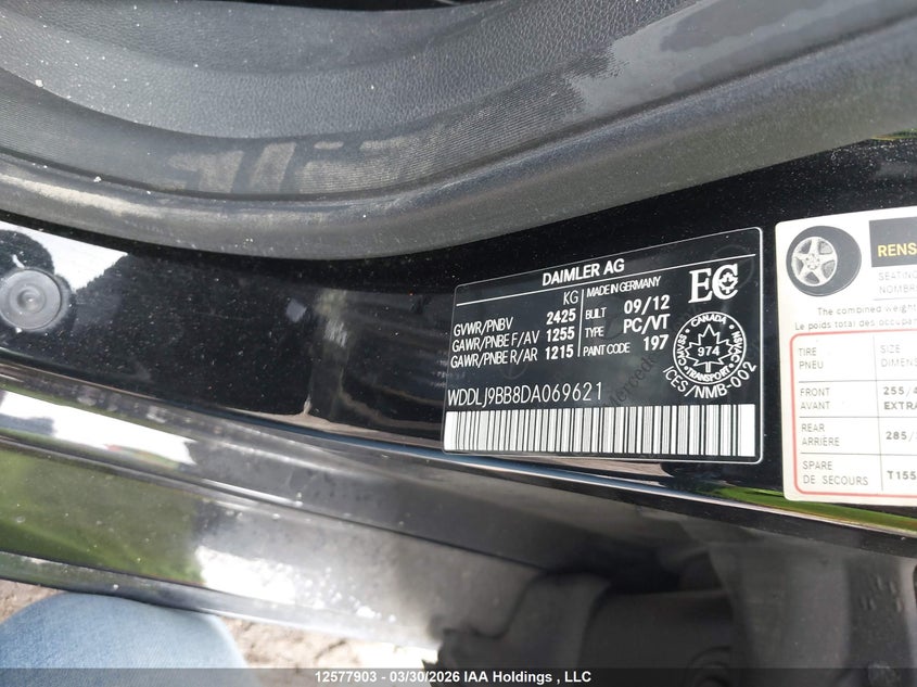 2013 Mercedes-Benz Cls 550 VIN: WDDLJ9BB8DA069621 Lot: 12577903