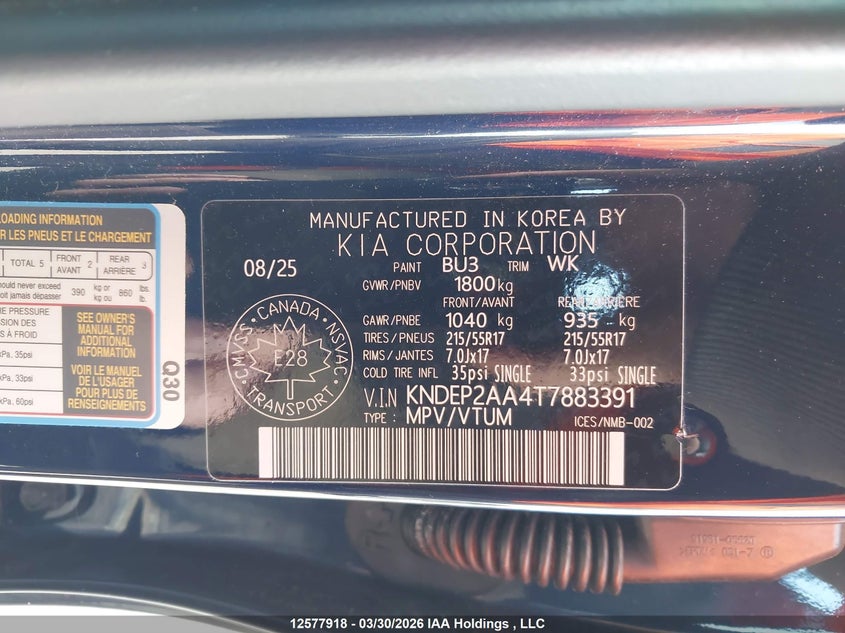2026 Kia Seltos VIN: KNDEP2AA4T7883391 Lot: 12577918