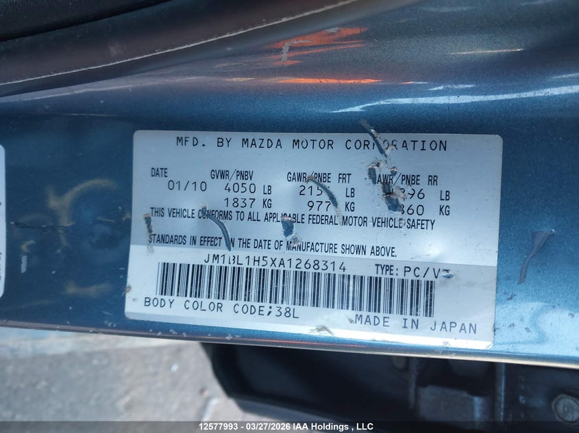 2010 Mazda 3 S VIN: JM1BL1H5XA1268314 Lot: 12577993