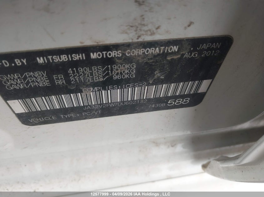 2013 Mitsubishi Lancer Se VIN: JA32V2FW7DU602182 Lot: 12577999