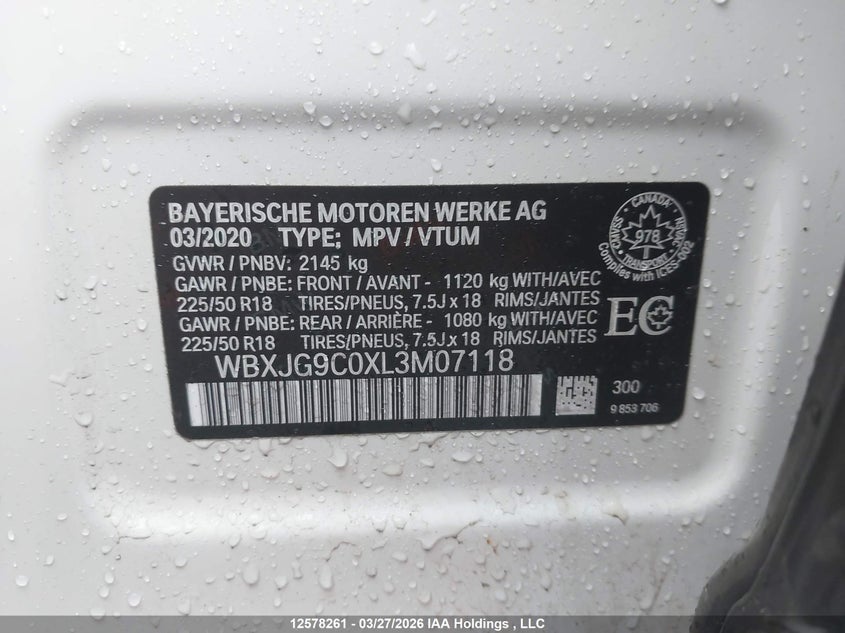 2020 BMW X1 xDrive28I VIN: WBXJG9C0XL3M07118 Lot: 12578261