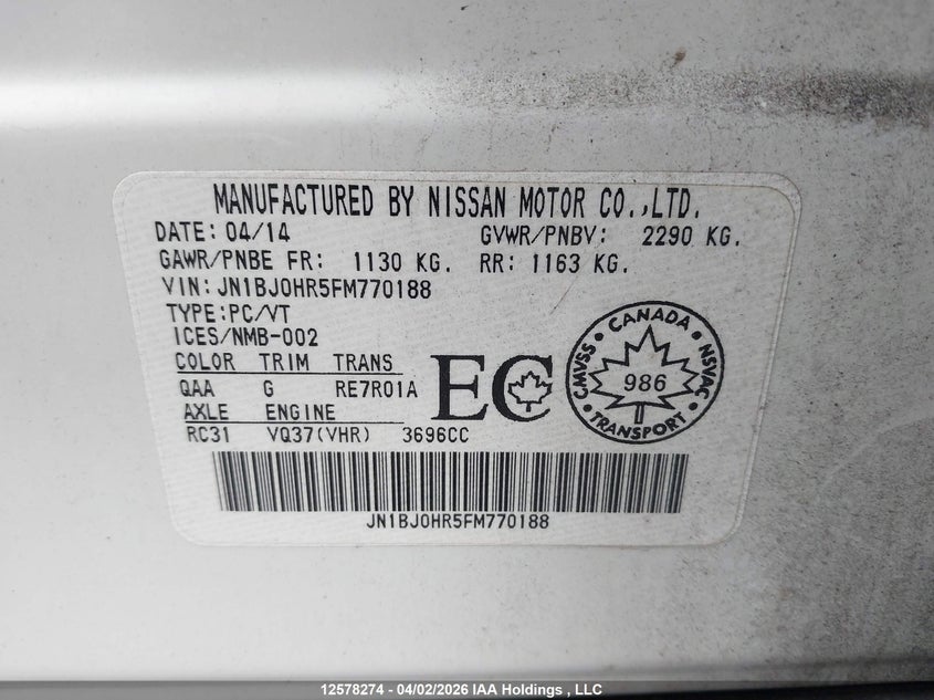 2015 Infiniti Qx50 VIN: JN1BJ0HR5FM770188 Lot: 12578274