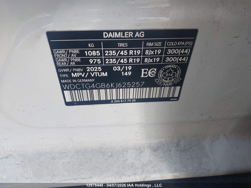 2019 Mercedes-Benz Gla 250 4Matic VIN: WDCTG4GB6KJ625257 Lot: 12578448