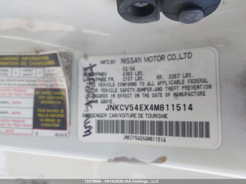 2004 Infiniti G35 VIN: JNKCV54EX4M811514 Lot: 12578666