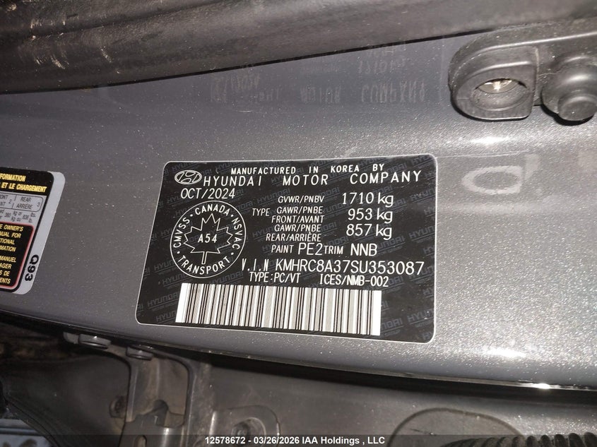 2025 Hyundai Venue Sel/Limited VIN: KMHRC8A37SU353087 Lot: 12578672