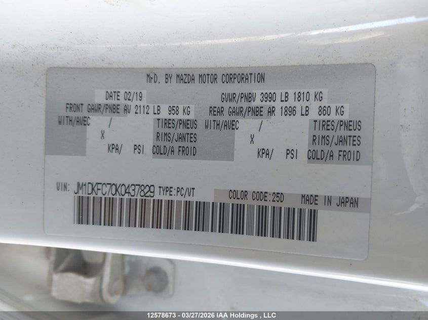 2019 Mazda Cx-3 Touring VIN: JM1DKFC70K0437829 Lot: 12578673