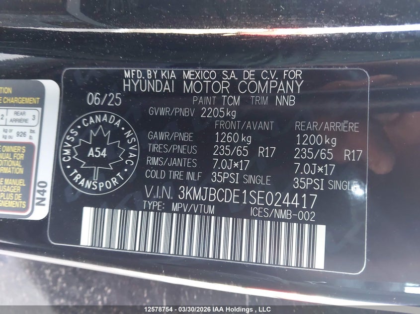 2025 Hyundai Tucson Preferred Awd VIN: 3KMJBCDE1SE024417 Lot: 12578754