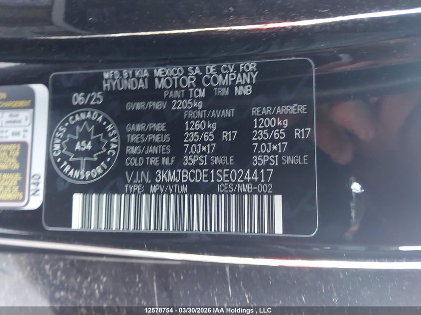 2025 Hyundai Tucson Preferred Awd VIN: 3KMJBCDE1SE024417 Lot: 12578754