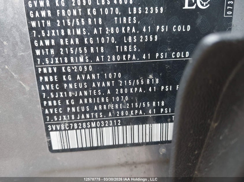 2025 Volkswagen Taos S VIN: 3VV8C7B28SM032312 Lot: 12578775