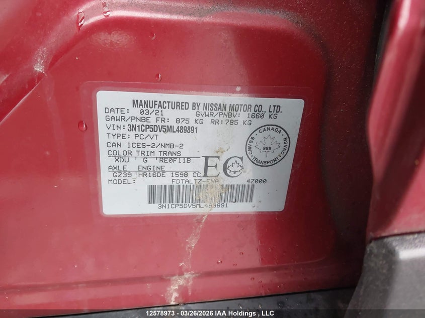 2021 Nissan Kicks Sr VIN: 3N1CP5DV5ML489891 Lot: 12578973