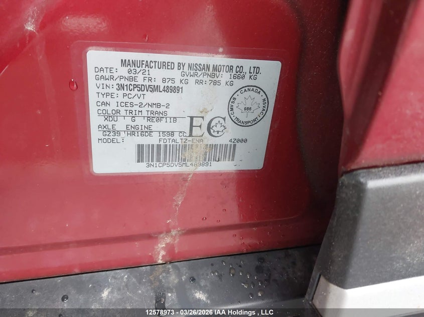 2021 Nissan Kicks Sr VIN: 3N1CP5DV5ML489891 Lot: 12578973