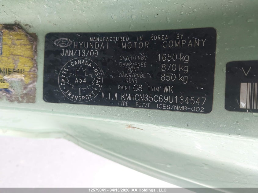 2009 Hyundai Accent Se VIN: KMHCN35C69U134547 Lot: 12579041