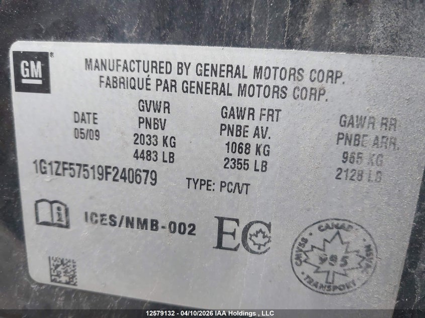 2009 Chevrolet Malibu Hybrid VIN: 1G1ZF57519F240679 Lot: 12579132