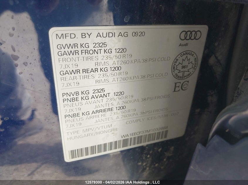 2021 Audi Q3 Premium Plus S Line 45 VIN: WA1EECF37M1032688 Lot: 12579300