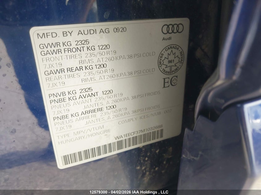 2021 Audi Q3 Premium Plus S Line 45 VIN: WA1EECF37M1032688 Lot: 12579300