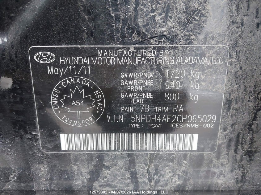 2012 Hyundai Elantra Gl VIN: 5NPDH4AE2CH065029 Lot: 12579302