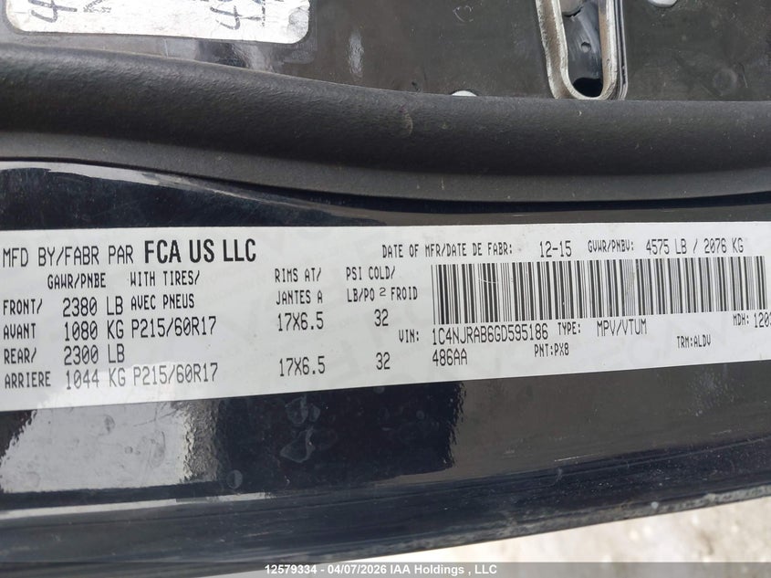 2016 Jeep Patriot Sport/North VIN: 1C4NJRAB6GD595186 Lot: 12579334