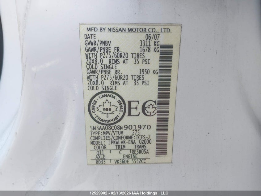 2008 Infiniti Qx56 VIN: 5N3AA08C08N901970 Lot: 12529902X