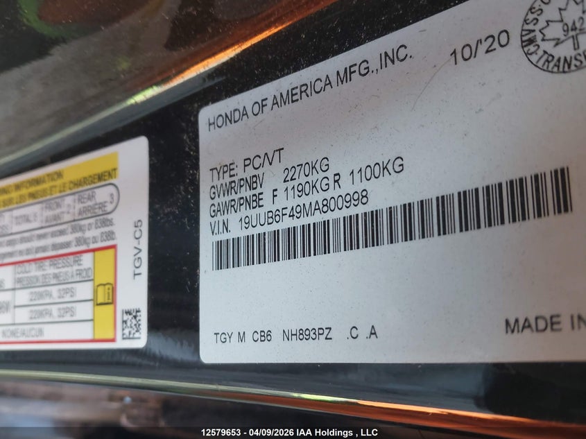 2021 Acura Tlx Tech VIN: 19UUB6F49MA800998 Lot: 12579653