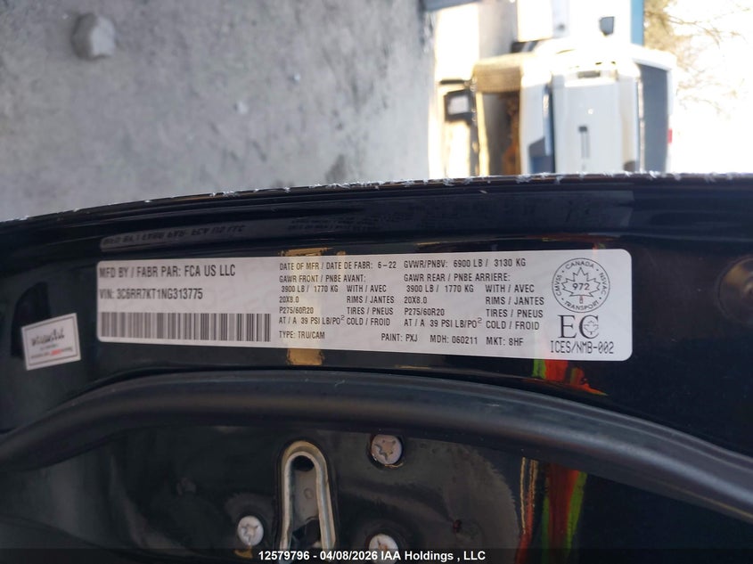 2022 Ram 1500 Classic Tradesman VIN: 3C6RR7KT1NG313775 Lot: 12579796