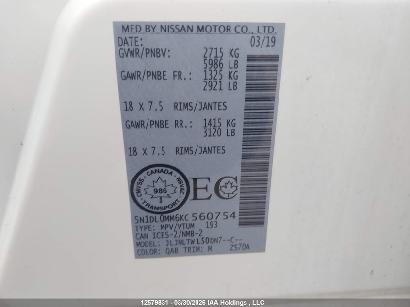 2019 Infiniti Qx60 VIN: 5N1DL0MM6KC560754 Lot: 12579831