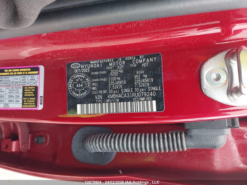 2024 Hyundai Kona 1.6T N Line VIN: KM8HACA31RU079240 Lot: 12579904