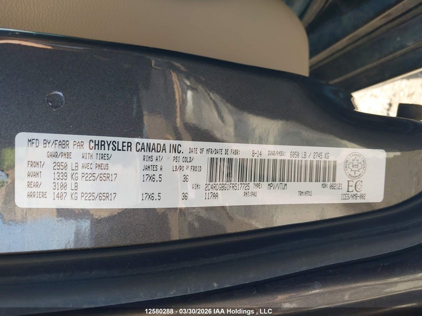 2015 Dodge Grand Caravan Se VIN: 2C4RDGBG1FR517725 Lot: 12580288