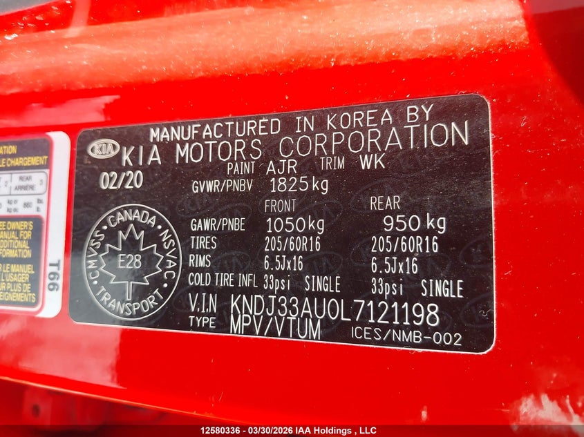 2020 Kia Soul Ex VIN: KNDJ33AU0L7121198 Lot: 12580336