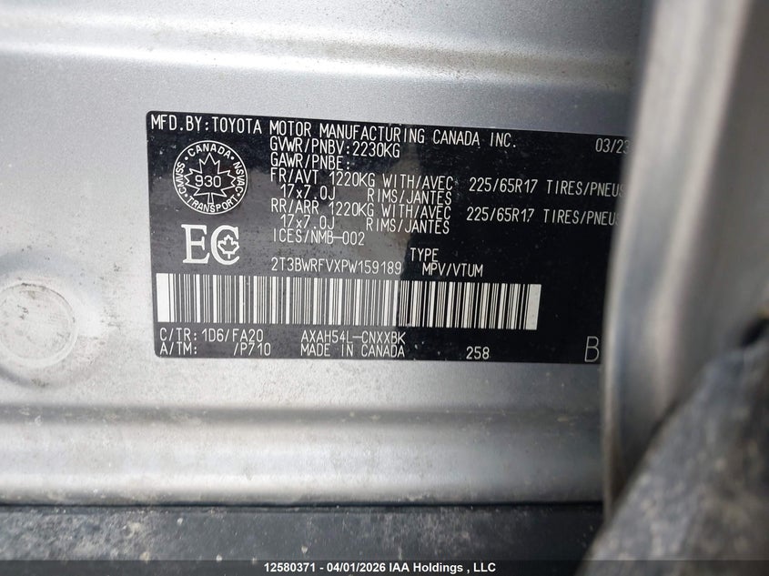 2023 Toyota Rav4 Hybrid Le VIN: 2T3BWRFVXPW159189 Lot: 12580371