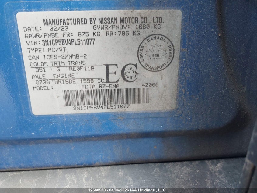 2023 Nissan Kicks VIN: 3N1CP5BV4PL511077 Lot: 12580580