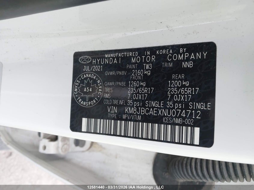2022 Hyundai Tucson Essential Awd VIN: KM8JBCAEXNU074712 Lot: 12581440
