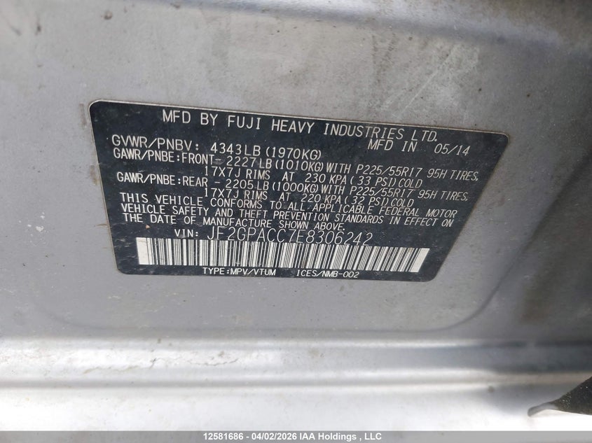 2014 Subaru Xv Crosstrek Sport Package VIN: JF2GPACC7E8306242 Lot: 12581686