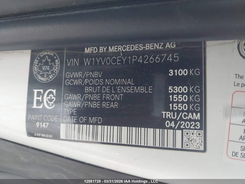 2023 Mercedes-Benz Metris VIN: W1YV0CEY1P4266745 Lot: 12581728