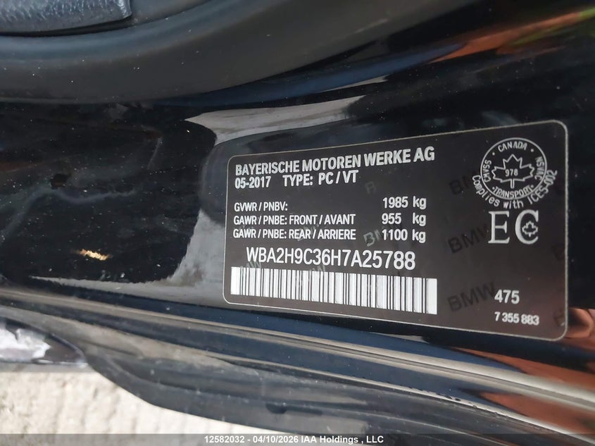 2017 BMW 2 Series VIN: WBA2H9C36H7A25788 Lot: 12582032