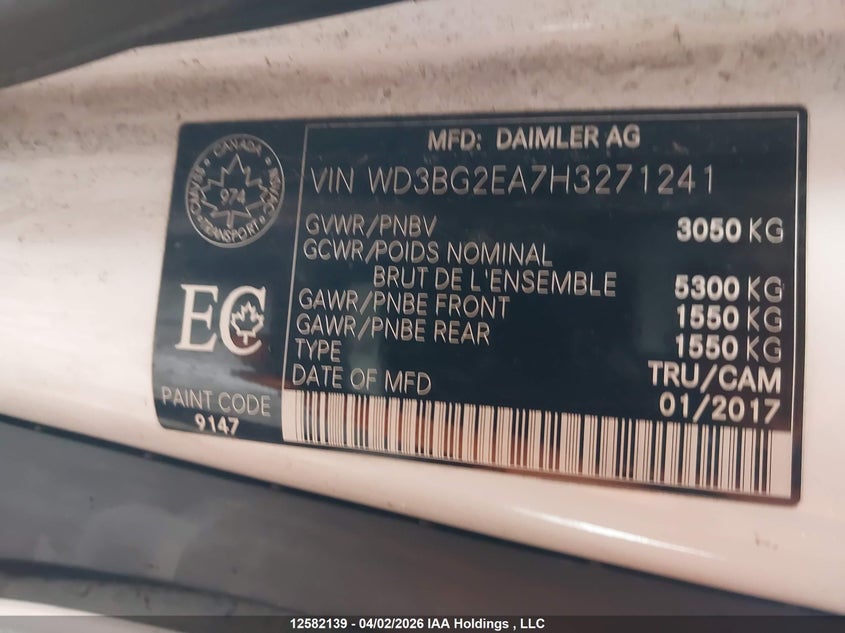2017 Mercedes-Benz Metris VIN: WD3BG2EA7H3271241 Lot: 12582139