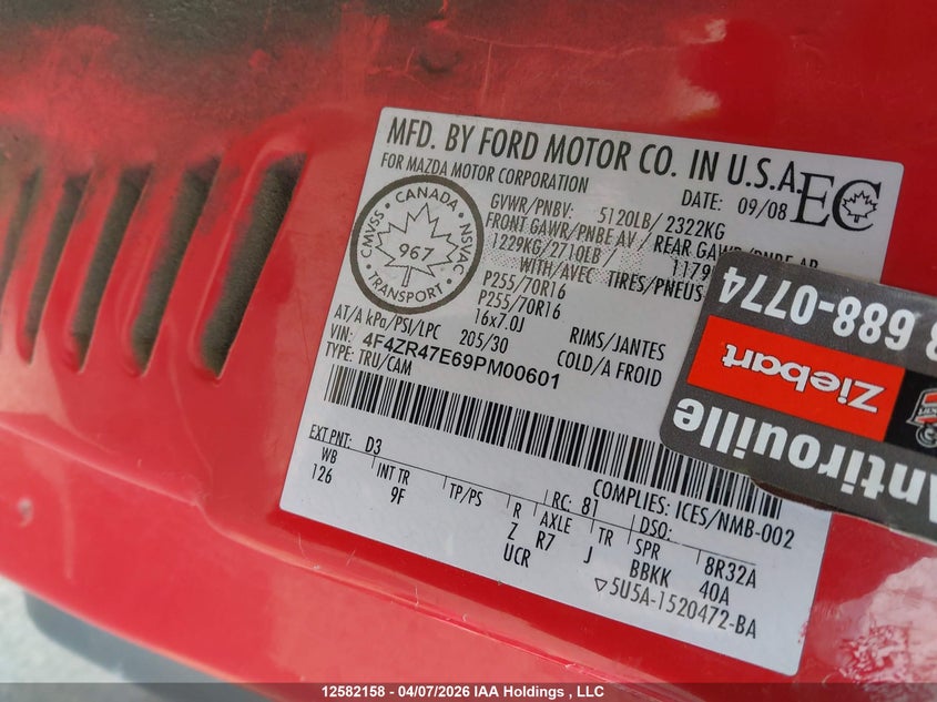 2009 Mazda B4000 Cab Plus VIN: 4F4ZR47E69PM00601 Lot: 12582158