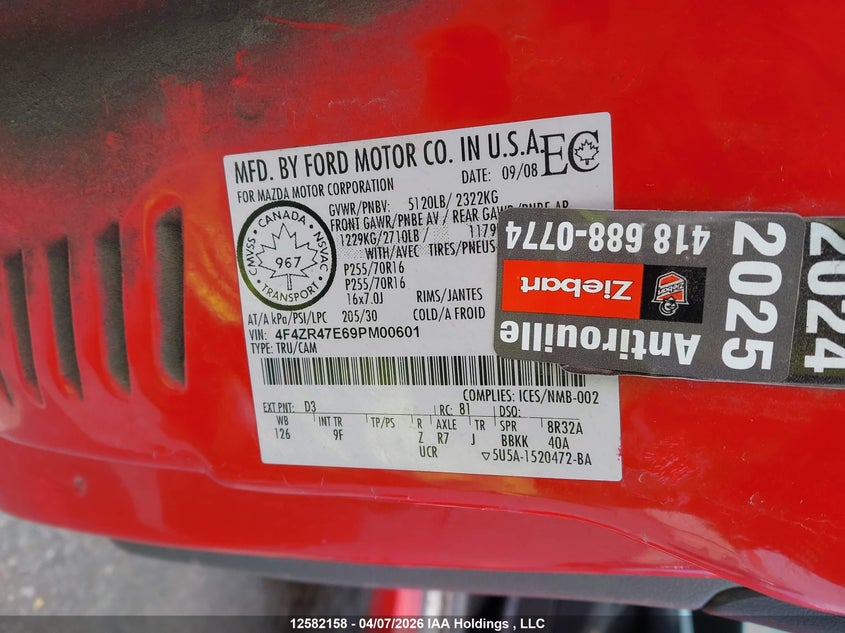 2009 Mazda B4000 Cab Plus VIN: 4F4ZR47E69PM00601 Lot: 12582158