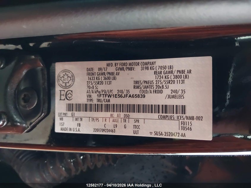 2018 Ford F150 Supercrew VIN: 1FTFW1E56JFA65839 Lot: 12582177