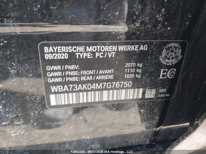 2021 BMW 228I Gran Coupe xDrive VIN: WBA73AK04M7G76750 Lot: 12582240