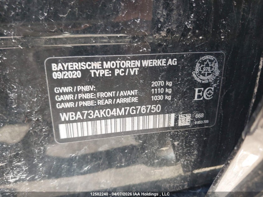 2021 BMW 228I Gran Coupe xDrive VIN: WBA73AK04M7G76750 Lot: 12582240