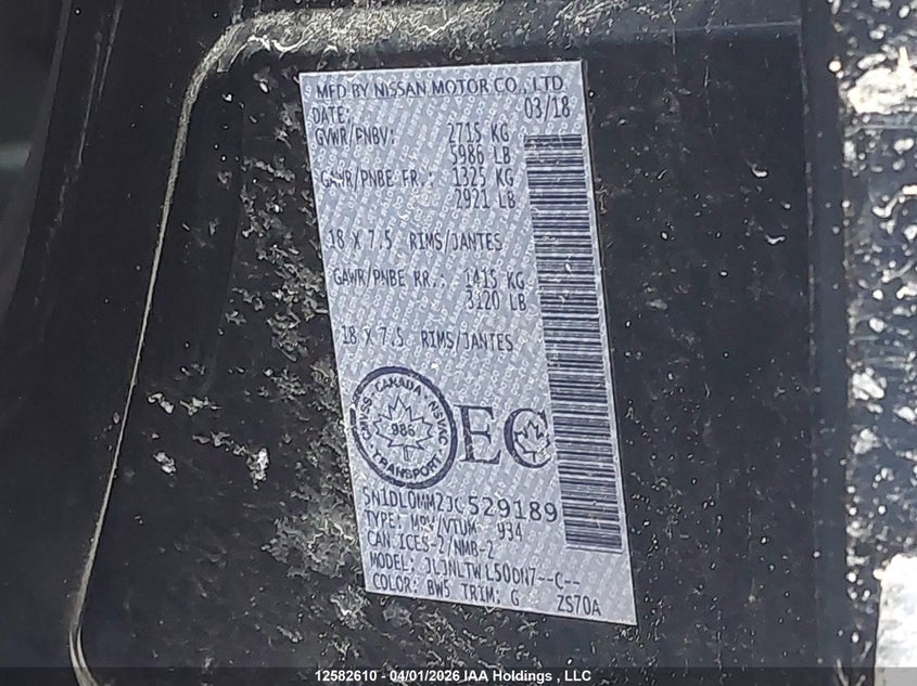 2018 Infiniti Qx60 VIN: 5N1DL0MM2JC529189 Lot: 12582610