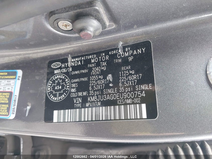 2014 Hyundai Tucson Gls VIN: KM8JU3AG0EU900754 Lot: 12582662