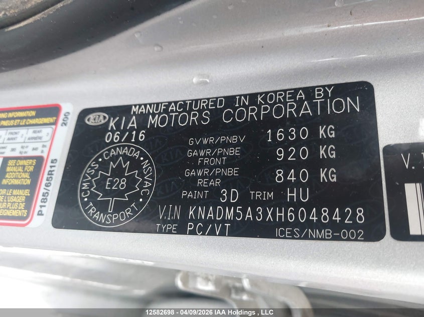 2017 Kia Rio VIN: KNADM5A3XH6048428 Lot: 12582698